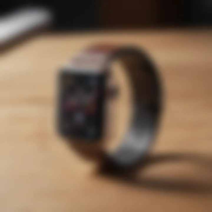 Sleek Apple Watch band on wooden surface