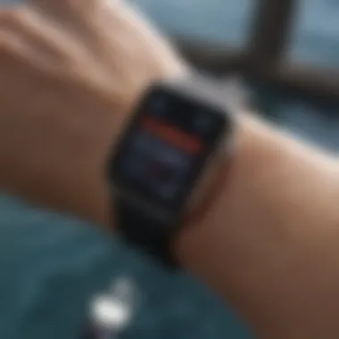 Apple Watch displaying swim workout metrics