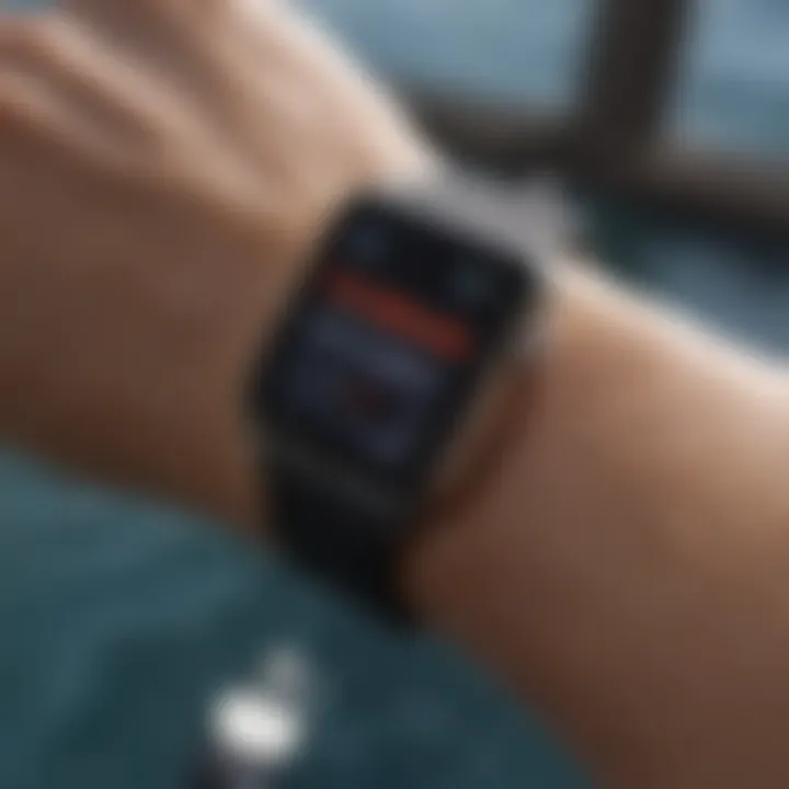 Apple Watch displaying swim workout metrics