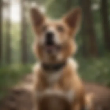 A dog wearing a stylish GPS collar while playing outside.