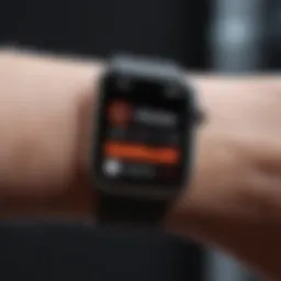 Apple Watch displaying workout metrics during a run