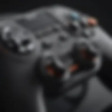 Close-up of a gaming controller showcasing its ergonomic design