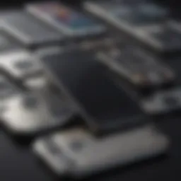 An assortment of old iPhones showcasing different models and conditions