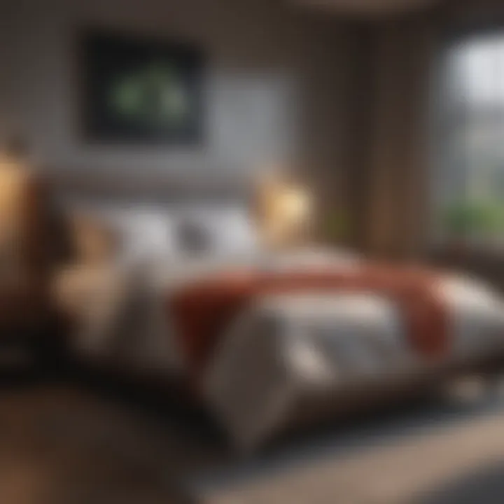 A cozy bedroom environment with dim lighting and an Apple Watch on the bed