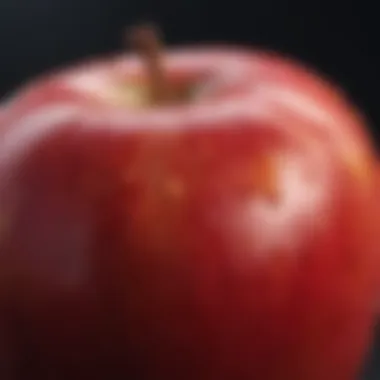 A close-up of a ripe apple, showcasing its vibrant color and texture