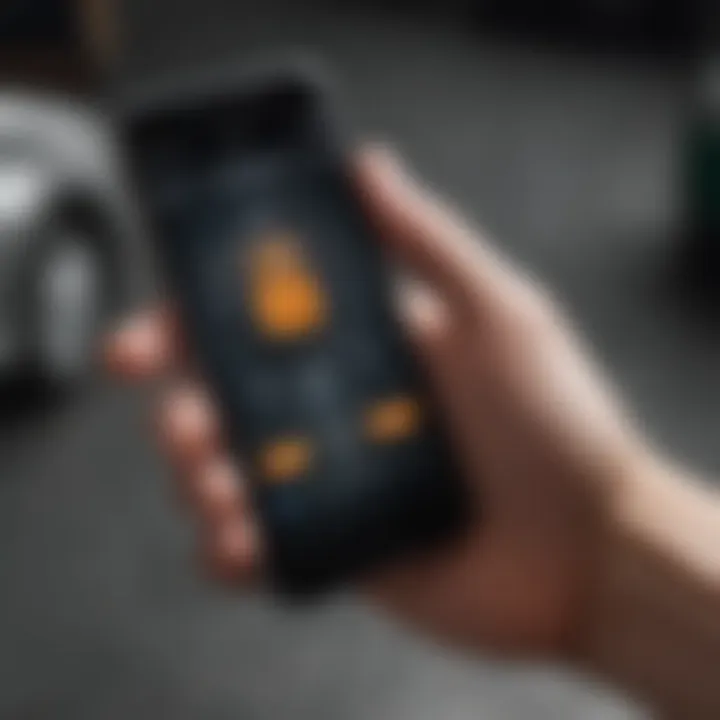 User navigating key fob app on iPhone screen