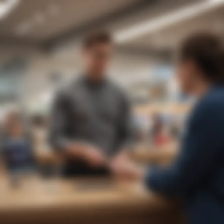 A customer receiving assistance from knowledgeable staff at the Apple Store