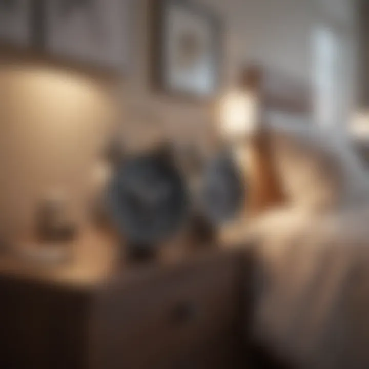 A serene bedroom scene with an alarm clock app displayed