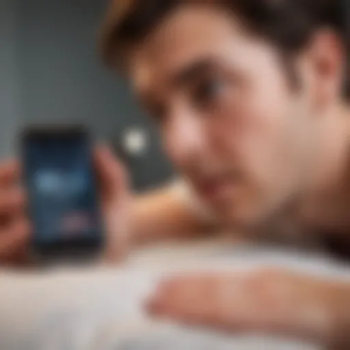 A person interacting with a smartphone alarm clock app