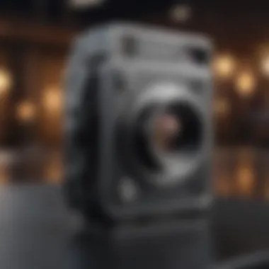 Minimalistic film camera icon on abstract background