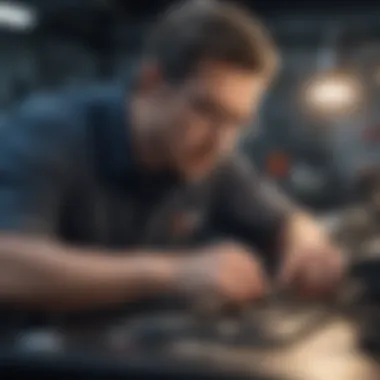 Technician working on Apple device in a clean workshop