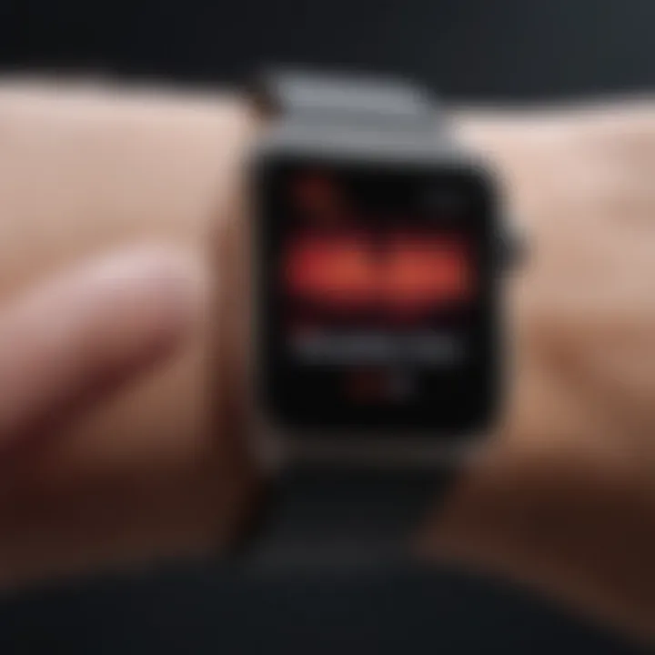 Close-up view of an Apple Watch displaying heart rate data