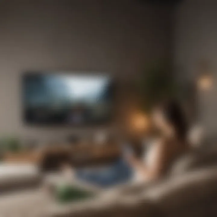 Person enjoying Hulu TV service on a cozy couch