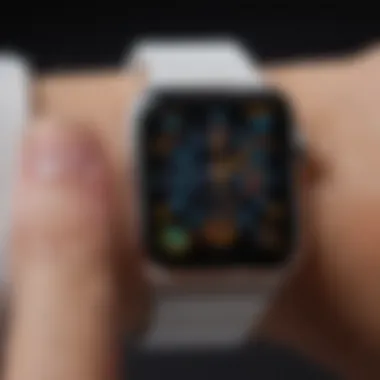 User interacting with the Apple Watch, navigating through watch face options.