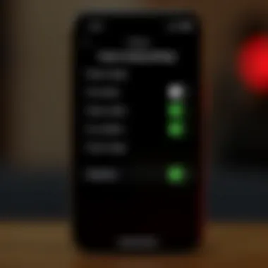 Display of various power-saving settings on an iPhone