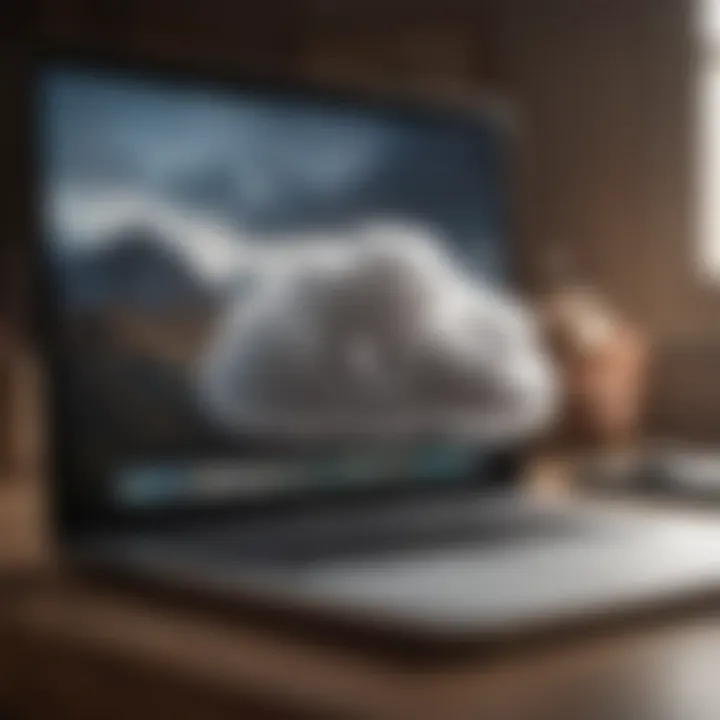 MacBook with cloud storage icon for backups