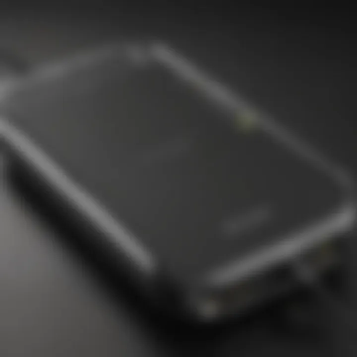 Close-up view of Mophie iPhone charger case features and ports