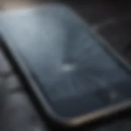 Close-up view of a cracked iPhone screen