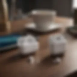 AirPods case on a table with a smartphone nearby