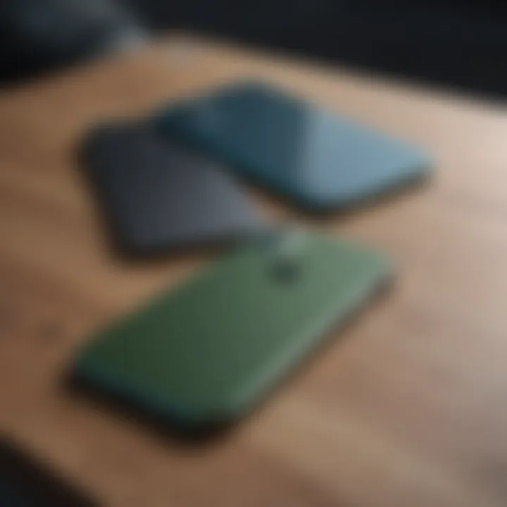 Navy green iPhone displayed alongside other color variants