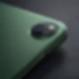 Close-up view of the navy green iPhone showcasing its sleek design