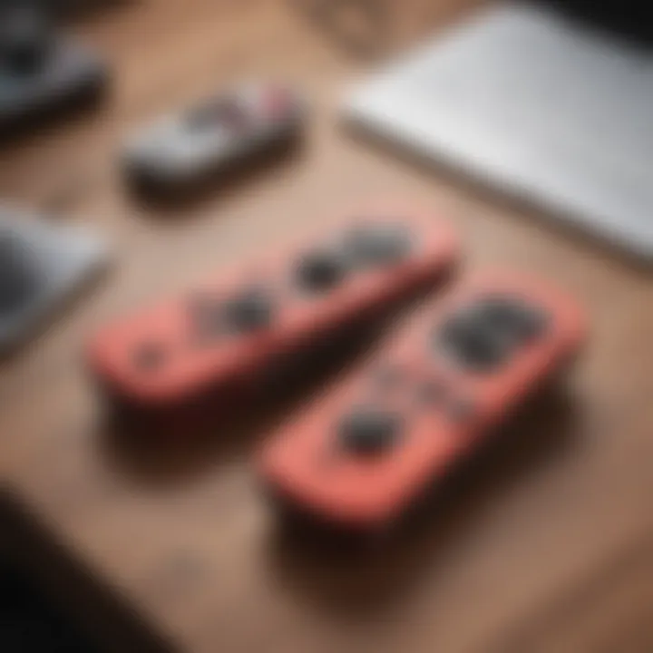 Elegantly designed NES Joy-Cons on a sleek wooden desk