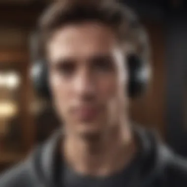 A musician using headphones while recording on an iPhone