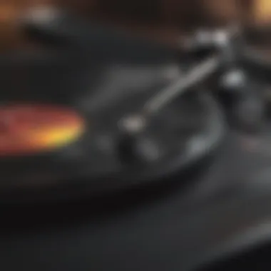 Turntable needle gracefully tracking on vinyl record