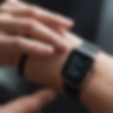 User Engaging with Fitness Tracking Technology User engaging with fitness tracking technology on a smartwatch