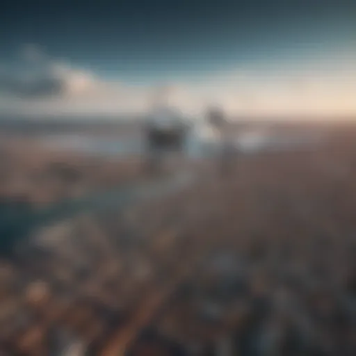 Aerial view of a plane flying over a city