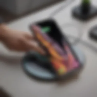 A user seamlessly placing their iPhone on a wireless charger for effortless charging.