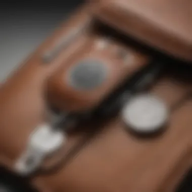 Close-up of Airtag attached to wallet zipper