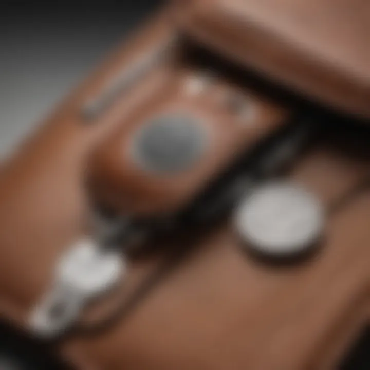 Close-up of Airtag attached to wallet zipper